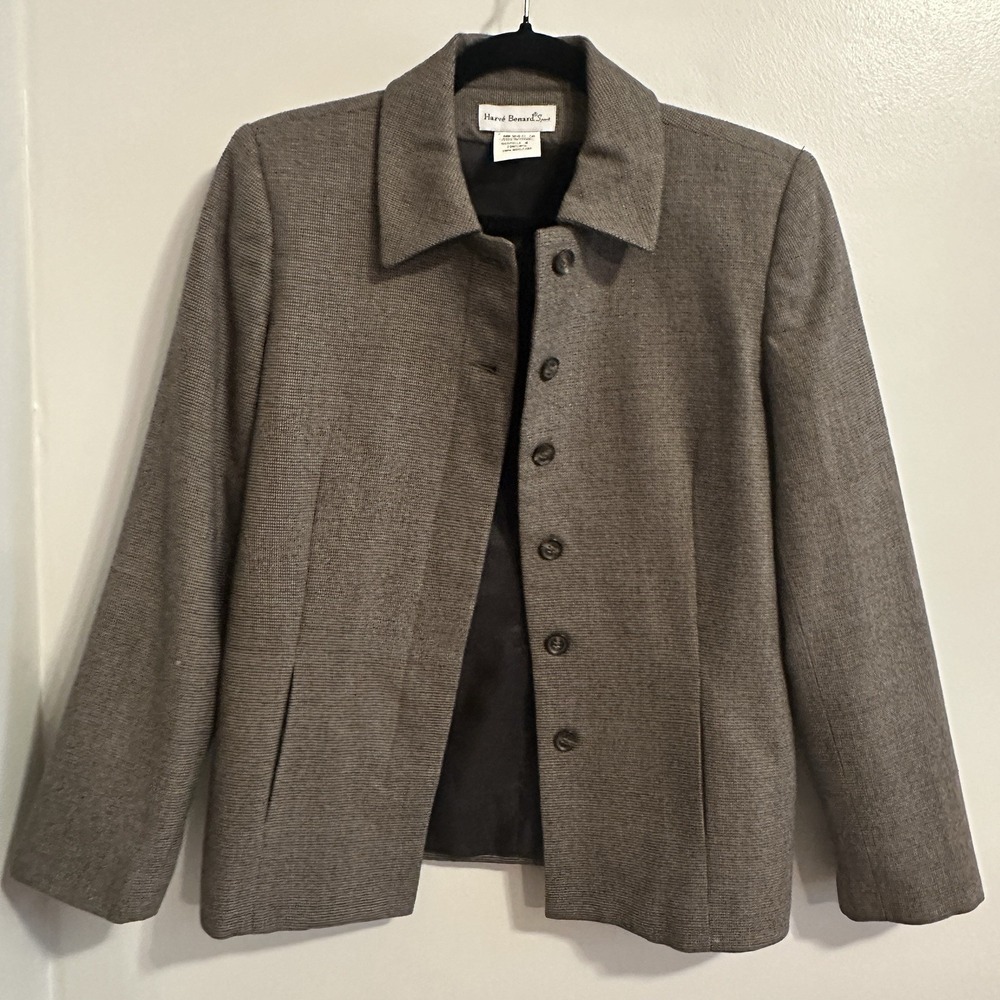 Vtg Harve Benard Sport‎ Blazer Jacket Women's 4 Brown Tweed 100% Wool Preppy